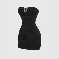 Fashionable Womens Strapless Metal-Embellished Hollow-Out Dress