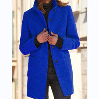 New Retro Solid Color Buttoned Turtleneck Wool Coat