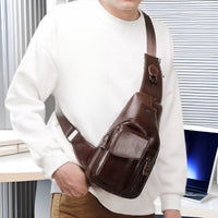 Genuine Leather Mens Multifunctional Vintage Crossbody Bag