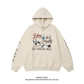 American Retro Washed Distressed Cartoon Letter Print Sweater