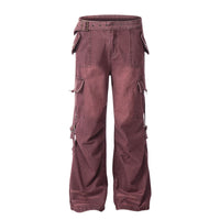 Washed Overalls Denim Wide-leg Straight Pants Male