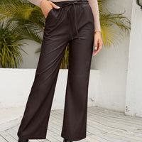 PU Loose Trousers Motorcycle Leather Straight Wide Leg Leather Pants Women
