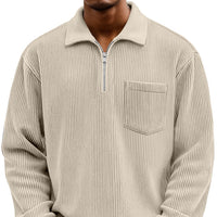 Men's Solid-color Henley Zip-up Casual Long-sleeve Hoodie