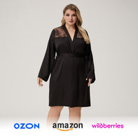 Plus-size Satin Lace Short Loungewear Womens Nightgown For Comfort