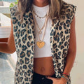 Brown Leopard Print Front Open Jacket Vest