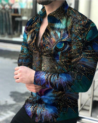 New Men's Lapel Casual Youth Printed Top
