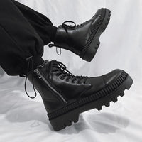 Fashionable And Simple Men's High-top Side Zipper Leather Boots