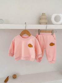 Cute Fish Embroidered Sweater Ankle Banded Pants Suit