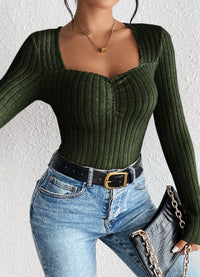 Front Pleated Slim Knit Base T-shirt