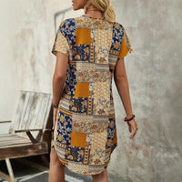 V-neck Patchwork Floral Dress Women
