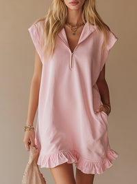 V-Neck Sleeveless Dress - Women's Casual Summer Dress With Two Front Pockets And Back Zipper Closure For Daily Wear