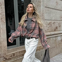 American College Style Plaid Shirt Fashionable Outerwear Cotton