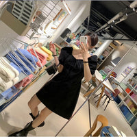 Women's Casual Defined-Waist Square-Neck Lace-Up Dress