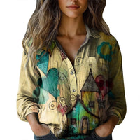 Womens V-neck Printed Blouseshirt