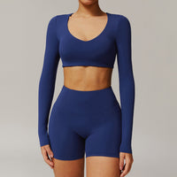Tight Quick-drying Yoga Long-sleeved Women's V-neck Short Top Fitness T-shirt