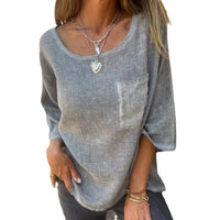 Round Neck Pullover Bat Three-quarter-length-sleeved T-shirt Pocket Color Matching