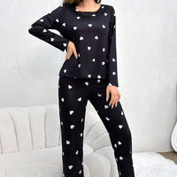 Heart Printing Round Neck Long Sleeve Trousers Autumn And Winter Comfortable Suit