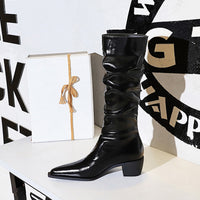 Women's Over-the-knee Boots Chunky Heel Mid Heel Pointed Wrinkled Surface