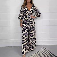 Fashion Leopard Print Elastic Waist Loose Jumpsuit