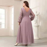 New Silk Satin V-neck Long-sleeve Dress