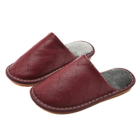 Fleece-lined Leather Warm Cotton Slippers