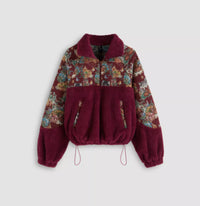 Women's Turn-down Collar Floral Cat Tie Hoodie