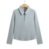 Womens Fashion Minimalist Slim-Fit Half-Zip T-Shirt