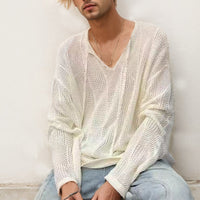Elastic Hollow-out Micro-transparent Long-sleeved Loose Sweater