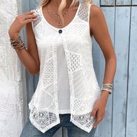 Vest Decorative Buckle Mesh Sleeveless Fake Two-Piece