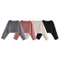 Loose Minimalist Short Cardigan With A Crew Neck And Long Sleeves