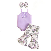 Baby Girl Sling Romper Bell-bottom Pants Hair Band 3-piece Set