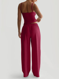 Women's Casual Midriff-baring Tank Top And Wide-leg Pants Set