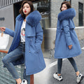 Long Style Large Fur Collar Fleece Lined Cotton Jacket Down Cotton Coat Outerwear