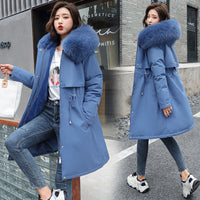 Long Style Large Fur Collar Fleece Lined Cotton Jacket Down Cotton Coat Outerwear