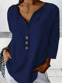 Solid Color Notched Collar Shirt Casual Button Shirt