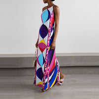 Casual Intellectual Style Halterneck Printed Dress For Women