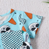 Rabbit Carrot Printed Plaid Pocket Short Sleeve