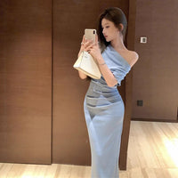 Women's Modified Slim-fit Irregular Short-sleeve Off-shoulder Dress
