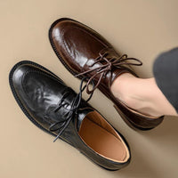 Womens Large-size Leather Shoes With A Round Toe And Cowhide Upper
