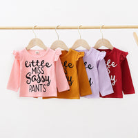 European And American Flower Letter Pattern Flounced Sleeve Bow Girl's Three-piece