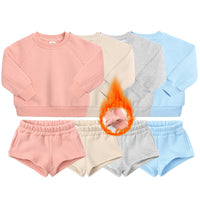 Girls' Autumn And Winter Long Sleeve Fleece And Shorts Sports Suit