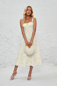 French-style Slip Dress With Side Slit And Print For Women