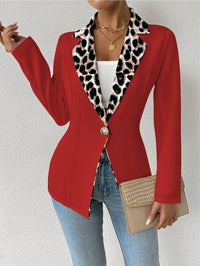 Womens Elegant Leopard-Print Long-Button Printed Blazer