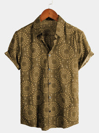 Men's Sunflower Short-sleeved Button Printed Top