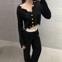 Heavyweight Straight-leg Black Casual Pants With A Relaxed Draped Fit