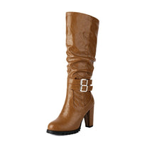 Simple Round Toe Design Womens High Heeled Over The Knee Boots