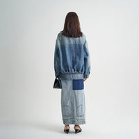Washed Denim Long Skirts Stitching Design Women's Clothing