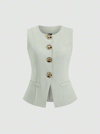 Sleeveless Round Neck Vest Fashion Women's Wear Elegant Waist-tight Solid Color