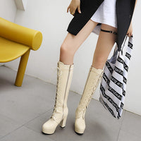 Platform Chunky-heeled Over-the-knee Boots With Crisscross Straps