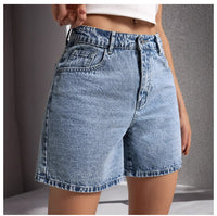 Womens Embroidered Non-Stretch Denim Shorts With Back Pockets